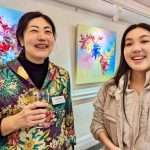 Artist Yang Xu (left) at the Private View, Elemental Exhibition, 6th March 2024