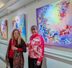 Annette Price (myself, right) at the Private View, Elemental Exhibition, 6th March 2024