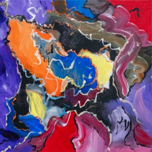 40 x 40 cm (16 x 16") Acrylic on stretched canvas A Dance of Leaves and Flowing Streams