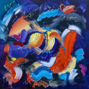 102 x 102 cm (40 x 40") Acrylic on stretched canvas Through Forests Wrapped in Amber